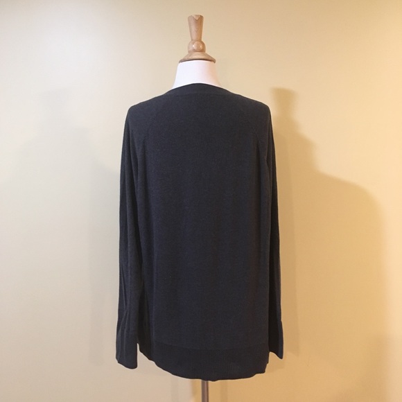 💥 CLEARANCE Button Front Deep V Neck Mixed Knit Cardigan Grey - Picture 3 of 4